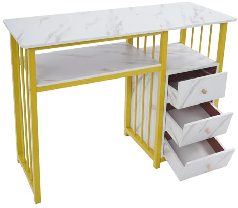 panfudongk manikyrbord med 3 lådor modern marmortextur golvmontering 100 x 40 x 76 cm