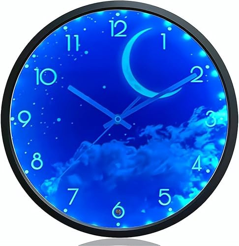 OCEST 12-Inch Blue Moon LED Night Light Wall Clock for Bedroom