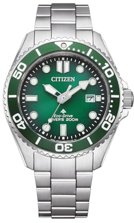 Citizen Men's Analogue Eco-Drive Watch Promaster Dive | Eco-Drive solar, no battery required, sapphire glass, 20 bar waterproof, 180 days power reserve, date, stainless steel strap