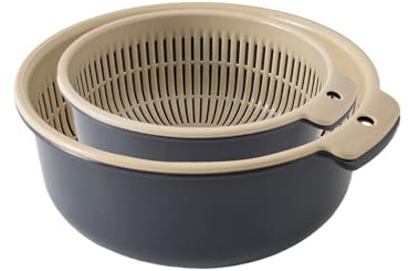 Colino con Ciotola | Cestello per Scolatura a Doppio Strato,Fori Scolo Rapido Base Antiscivolo per Lavare Pasta Setacciare Cucina