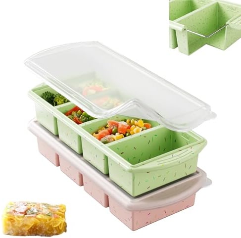 Theuwnee® 2-Pack Silicone Freezer Tray with Lid - Soup Freezer Container molds - Large Ice Cube Tray- Makes 8 Perfect 1 Cup portions Cubes, Freezer Storage Food Soups & Meal Prep (Rose+Blue)