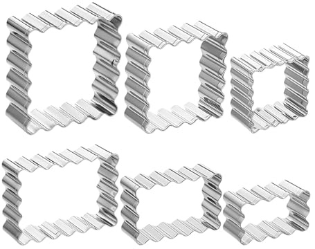 6 Pcs Stainless Steel Cookie Cutter Set, Rectangular and Square Biscuit Cutters, Wavy Cut-Out Molds for Cookie Shapes, Spitzbuben, Cakes, Fondant, and Pastry