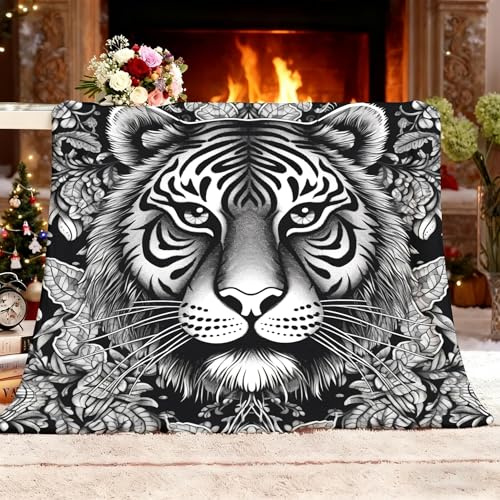 Kuscheldecke Flauschig Decke Fleecedecke XL 150x200cm Tier Tiger Blatt Sofadecke Wolldecke Warme Weiche Schwarz Und Weiß Decken Überwurf für Sofa Couch Bett Raumdekoration