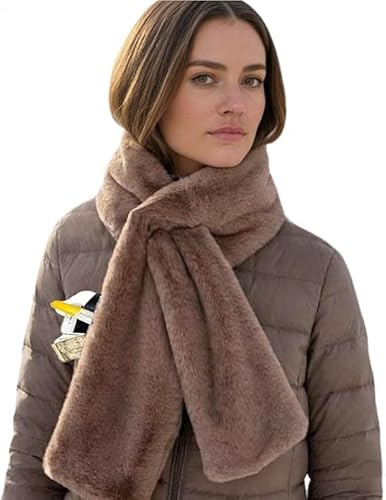 Aakluk Durchziehbarer Schal | Durchziehschal aus Kunstfell mit versteckter Reißverschlusstasche für Damen | Comfort Wrap Sichere, verdeckte Aufbewahrung für Telefon, Karten und Schlüssel