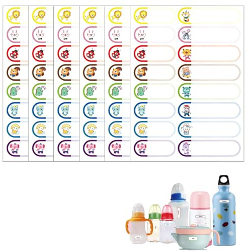 YAZWUR Etichette adesive impermeabili, confezione da 160 etichette autoadesive personalizzate, lavabili in lavastoviglie, per bambini e scuole materna, biberon, tazza con beccuccio