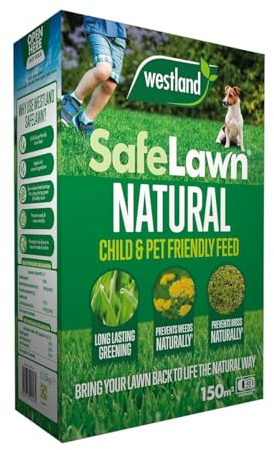 Westland SafeLawn 150m² Lawn Fertiliser Box, Natural Organic Lawn Feed for Lush Green Grass, Slow Release Nutrients, Safe for Children Pets & Wildlife