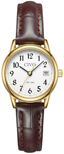 CIVO Leder Armbanduhr Damen Klein: Leicht Lesbar Klares Zifferblatt | mit Zahlen Datum - Wasserdicht Analog Uhr für Casual Alltagskleidung Geschenke für Frauen