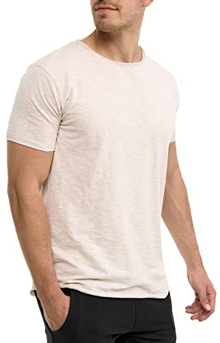 Indicode Herren Willbur T-Shirt mit Rundhals-Ausschnitt | Herrenshirt Sommershirt Ecru Mix, S