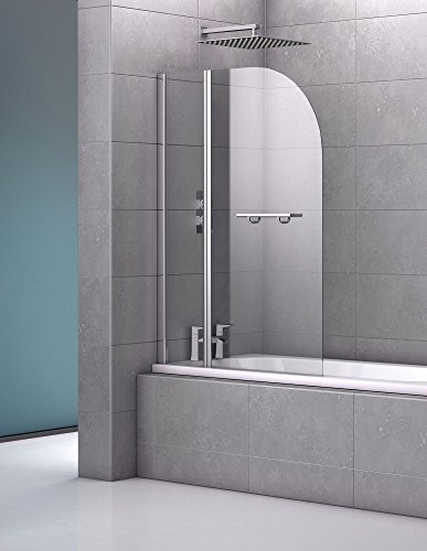 Moxon Double Curved Frameless Universally Handed Bath Toughened Glass Shower Screen with Towel Rail