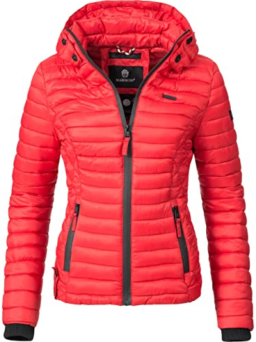MARIKOO Damen Übergangsjacke Samtpfote, ultraleichte Steppjacke mit Kapuze | Länge: hüftlang | Wärmegrad 2 von 3 – mitteldick gefüttert | wasserabweisend | matt schimmerndes, weiches Obermaterial
