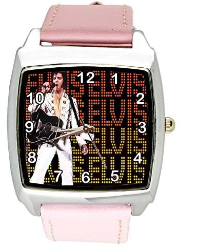 Taport® Elvis Presley Vegas Music Legend Quarzuhr mit Zifferblatt aus echtem Leder, Rosa