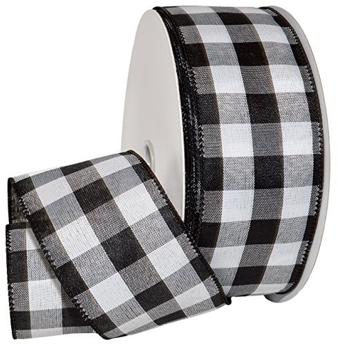 Morex Ribbon Cambridge Schleifenband mit Draht, kariert, 6,3 cm x 45,7 m, Schwarz