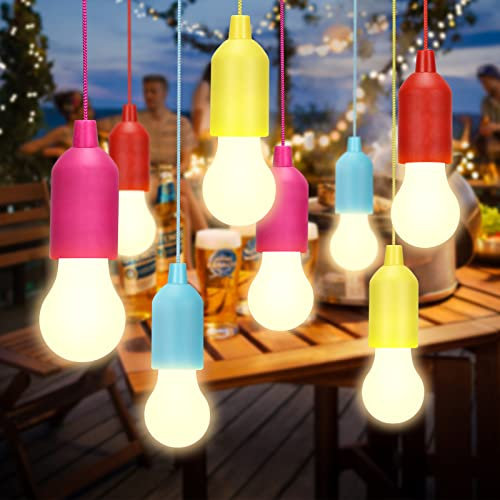 Lampop 8 Pack LED Pull Cord Light Bulb Battery Operated Bulb Light Portable Hanging Pull Cord Lamp On a Rope for Weddings Festivals Outdoor Camping Parties BBQ's Decoration(Warm White)