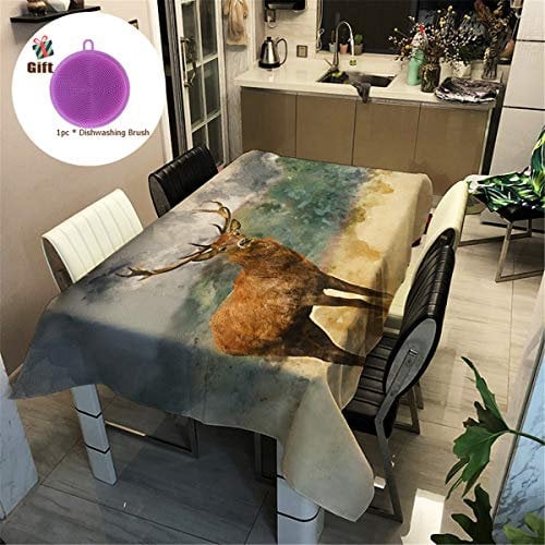 Treer Tischtuch Pflegeleicht, 3D Polyester wasserdichte Rechteckige Tischdecke Abwaschbar Pflegeleicht Eckig Halloween Schmutzabweisend Lotuseffekt Effekt (140x200cm,Hirsch)