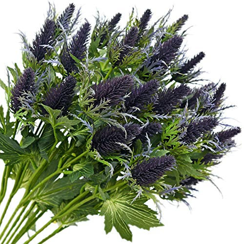 FiveSeasonStuff Real Size Artificial Thistle Flowers Real Touch 8 Stems Rustic Purple and Green Thistle Decor Spray Eryngium | Sea Holly for Wedding Bouquet Centerpiece 26 inches