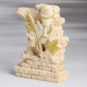 statua STATUINA medaglione topper centrotorta COMUNIONE o cresima unisex UOMO maschio - DONNA femmina - simbolo calice, pane, corpo di cristo, spiga di grano - ideale come decorazione torte e dolci