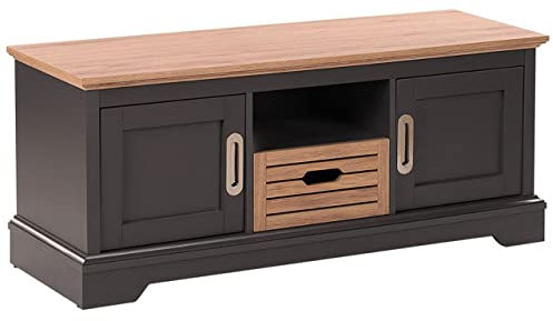 Meuble TV Design Traditionnel en Panneau à Particule Gris et Bois Clair composé de 2 Portes et d'un Tiroir pour Salon Rétro Beliani