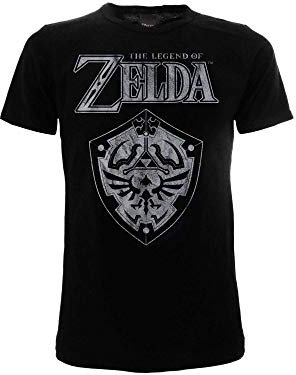 Zelda-Legend of Camiseta Negra Original Nintendo 100% Producto Oficial Proteger Shiled T-Shirt Hombre (XS)