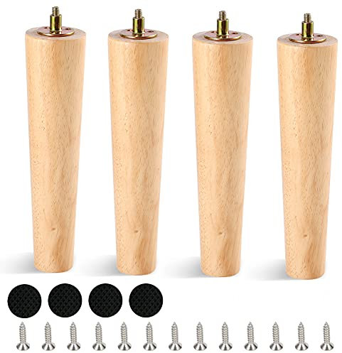 Lot de 4 Pieds Ronds de Meubles en Bois - pour canapé-lit Moderne du Milieu du siècle - Pieds de Table (10/ 25cm, Naturel-Droit)