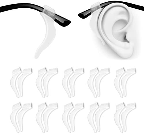PTSLKHN Soft Silicone Eyeglass Ear Hooks, 10 Pairs of Non-Slip Eyeglasses Ear Grips for Glasses, Sunglasses, Reading Glasses, Clear, 42 * 11mm