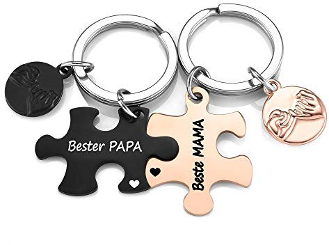JSDDE Paar Schlüsselanhänger mit Gravur Beste MAMA/Bester PAPA der Welt Süße Puzzle Anhänger Creative Design Keychain Schlüsselringe Schlüsselbund Geschenk für Mutter Vater