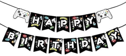 WERNNSAI Aquarell Videospiel Geburtstag Banner – Gaming Geburtstag Party Dekorationen für Jungen Kinder Spiel Themenparty Supplies vormontiert Wimpelkette Girlande hängende Wanddekoration