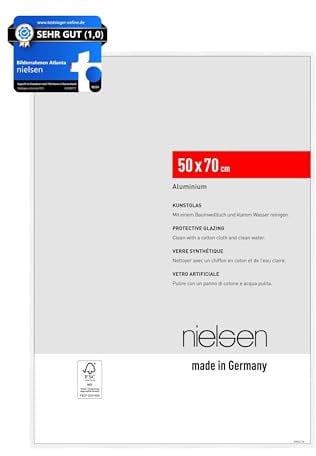 nielsen Bilderrahmen, 50 x 70 cm, Aluminium, Weiß matt, Posterrahmen zum Aufhängen im Hoch- & Querformat, bruchsicheres Kunstglas, Atlanta