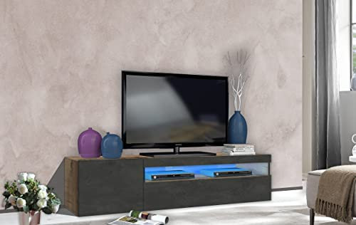 möbelando TV-Lowboard Rack HiFi Longboard Fernsehtisch Unterschrank Tisch Daiquiri III Ahorn Nachbildung/Schiefer Nachbildung