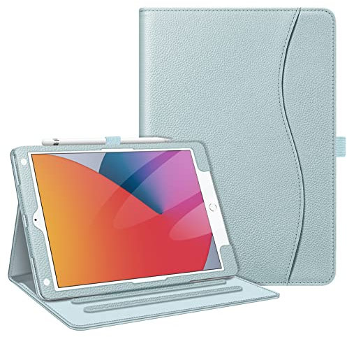 Fintie Hülle für iPad 9. Generation 2021/8. Gen 2020/7. Gen 2019 10.2 Zoll, [Eckenschutz] Multi-Winkel Betrachtung Folio Stand Schutzhülle mit Dokumentschlitze, Auto Sleep/Wake, Eisblau