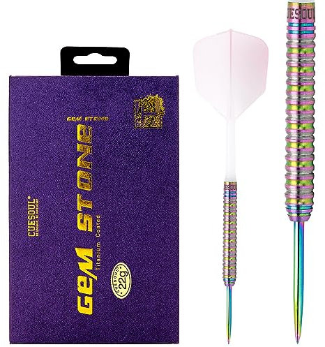 CUESOUL PINK GEM Stone 22g Stahlspitze 90% Tungsten Dart-Set mit Titanium-Beschichtung und Farbverlauf ROST Flights