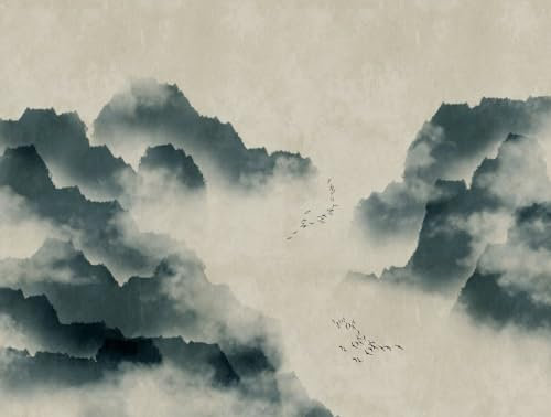 Livingwalls Vliestapete - Tapete Landschaft Berge aquarell in Blau, Beige und Grau - Wandtapete für verschiedene Räume - Wandbild XXL 3,71 m x 2,80 m