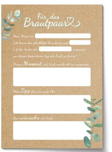 Hochzeitsspiel & Gästebuch Karten für 50 Gäste • im handlichen A5 Notizblock zum Abreißen • CreativeRobin