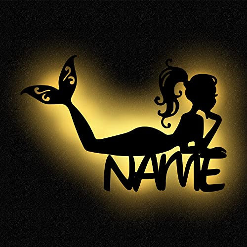 Meerjungfrau Wandlampe Nachtlicht Wand Lampe Schlummerlicht mit Namen personalisiert I Batteriebetrieb