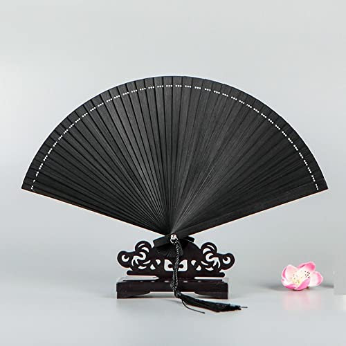 qbodp Kleiner Faltbarer Handfächer Für Damen Und Männer,China Vintage-Bambus-Faltfächer,Tragbarer Faltbarer Hand Fächer Für Hochzeit,Tanz,Party,Leistung,Schwarz
