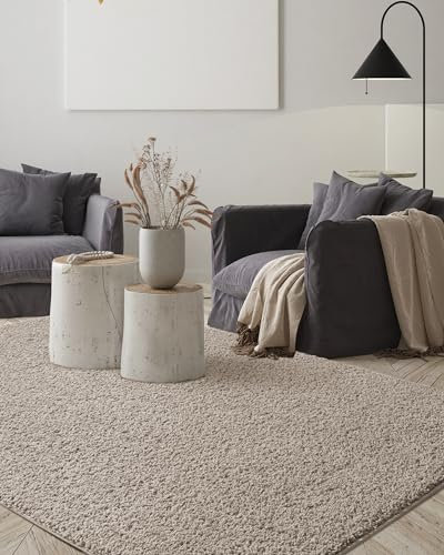 the carpet Foxy Shaggy Teppich - Hochflor Teppich Wohnzimmer & Schlafzimmer - Waschbar & rutschfest - Sand 160 x 230 cm