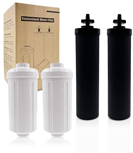 ShuRex Filtre à eau fluorure de rechange et éléments de purification noirs, compatibles avec Berkey et autres systèmes de filtration par gravité (lot de 2 fluorures blancs + 2 filtres noirs)