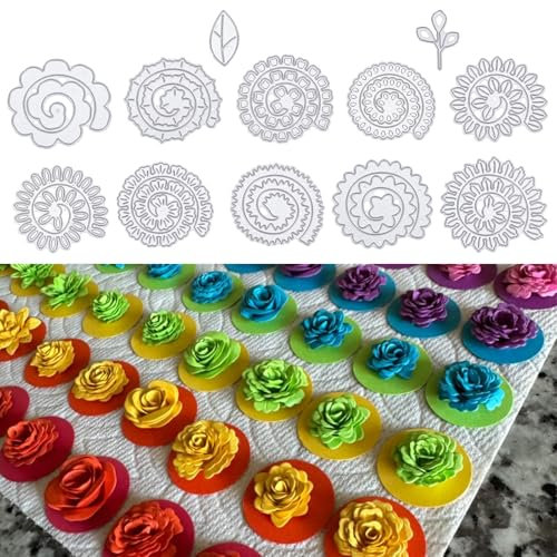 ORIGACH 10 Stück 3D Spiralblume Metall Stanzformen Prägeschablonen Vorlage Form für DIY Scrapbooking Album Dekorative Papierformen Kartenherstellung