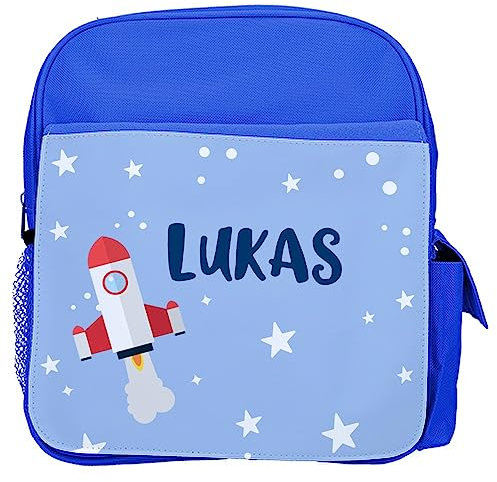 Wanapix | Mochila Infantil Personalizada | Mochila Escolar Pequeña con Nombre | Guardería/Colegio | Cierre de Cremallera | Asas Regulables| 8 Litros | Cohete (Azul)