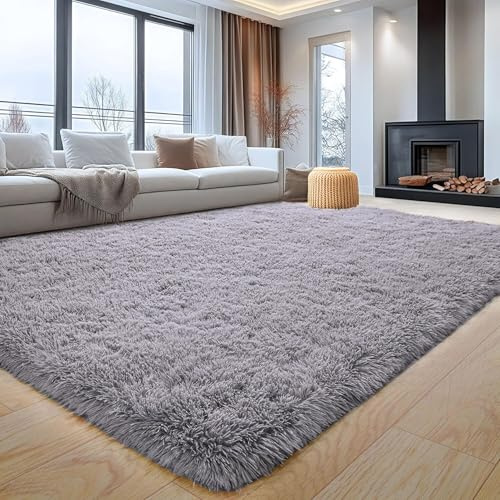 Aspire Homeware Rugs Living Room Large 200x290 Cm - Grey Area Rugs for Bedroom Anti Slip - Super Soft Fluffy Shaggy Rug Thick Pile Non Shedding