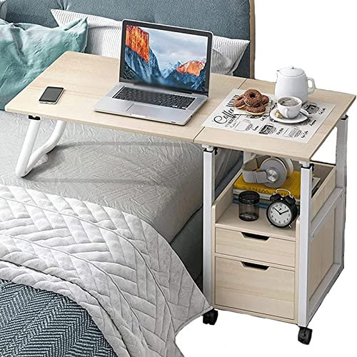 HUUG Klappbarer Betttisch, höhenverstellbar, Nachttisch mit Rollen, Krankenhaus, Stilltisch für Arbeiten, Esszimmer, Studium, Beige