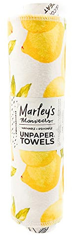 Marley's Monsters UNpaper Handtücher – 12 Stück Rolle, wiederverwendbare Papierhandtücher, Baumwolle, baumfrei (Vintage Lemons)