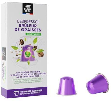 CAFE BLACK IDOL - BRULEUR - Minceur - Capsules Café Compatibles Nespresso® - 40 CAPSULES - Moulu et Torréfié en France - Café aux antioxydants naturels issus du thé vert