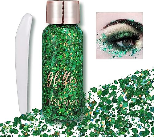 Gel Holográfico para Cuerpo y Rostro, Glitter para Maquillaje de Ojos, Cabello y Uñas, Gel de Larga Duración para Fiestas, Arte DIY, 32 ml ( Verde)