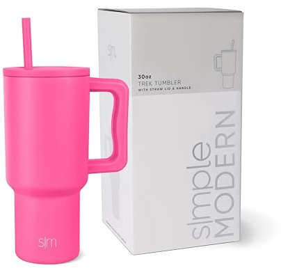 Simple Modern Mug Isotherme avec Poignée et Paille | Gourde Isotherme en Acier Inoxydable | Vaso de viaje para café helado | Trek | 890ml | Raspberry Vibes