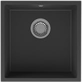 GRANMASTER Como - Lavello da cucina con 1 vasca, in granito con sifone manuale e cestello nero, 44 x 44 x 20 cm, colore: Nero metallizzato