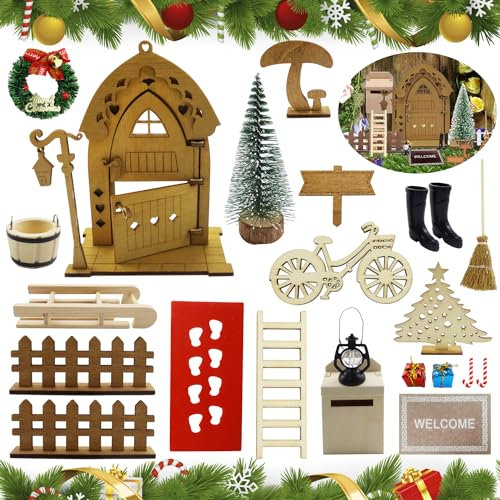 Aohcae Wichteltür Zubehör Set, 18 PCS Wichteltür Set Weihnachten, Wichteltür Komplettset, Wichtelhaus, DIY Wichtel Deko Saisonale Deko Wichteltür für Kinder