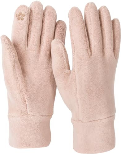 styleBREAKER Damen Touchscreen Fleece Handschuhe Einfarbig, warme Fingerhandschuhe, Winter 09010047, Farbe:Hellbraun