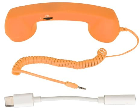 Combiné Téléphonique Rétro Vintage, Récepteur de Téléphone Portable Résistant aux Radiations, Microphone pour Téléphone Portable, Smartphone, Prise 3,5 Mm avec USB C (Orange)