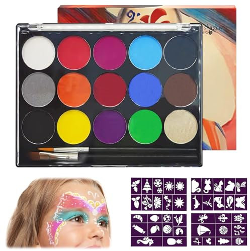 KERANEET Kinderschminke Set 15 Farben Schminkpalette Schminke Kinder Faschingsschminke Theaterschminke Gesichtsfarbe Kinder für Halloween Karneval Urlaubs Party