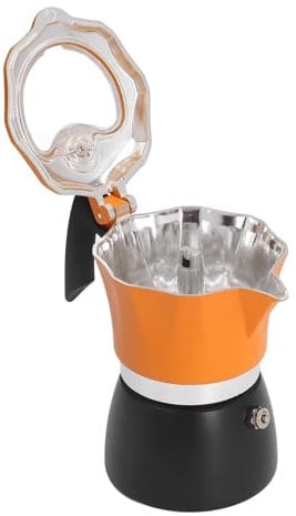 Caffettiera Moka, Moka in alluminio da 150 ml, caffettiera espresso bicolore in stile italiano con coperchio superiore trasparente per casa, viaggi, ufficio